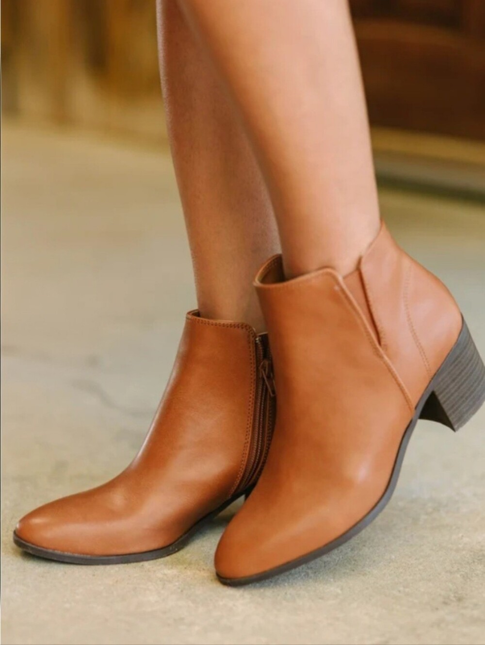 Naturalizer Tan Brown Leather Ankle Booties with Side Zip - Picture 3 of 7